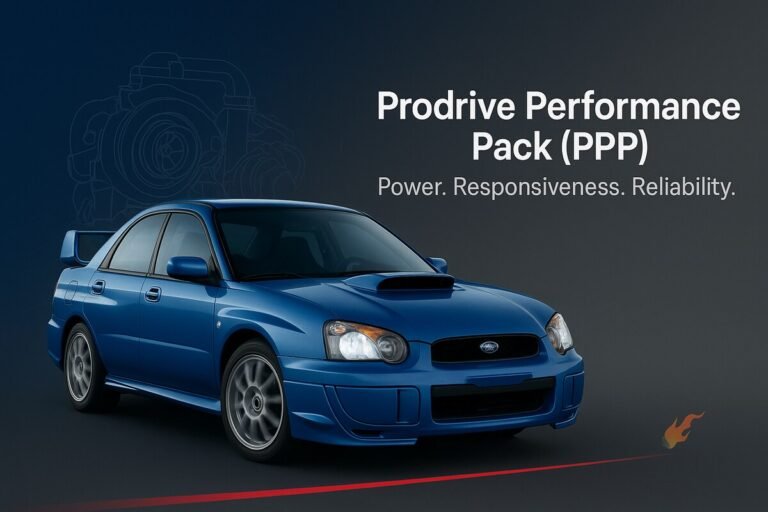 Blue Subaru WRX STI with Prodrive Performance Pack (PPP) showcasing power, responsiveness, and reliability.
