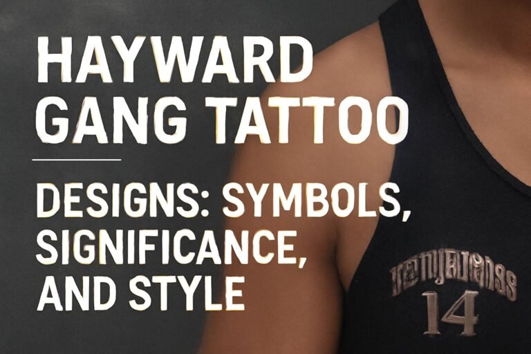 Hayward gang tattoo design on arm with bold lettering and number 14
